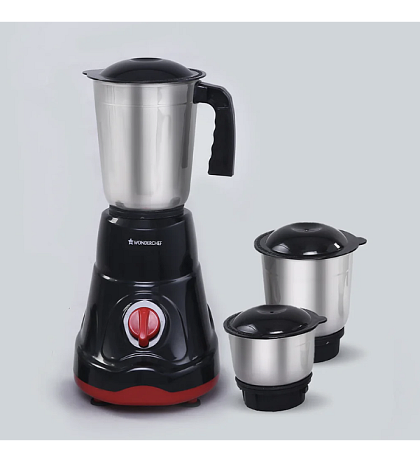 Ruby Mixer Grinder With 3 Jars and Anti-Rust Stainless Steel Blades, Ergonomic Handles, 550W, 5 Years Warranty, Red and Black